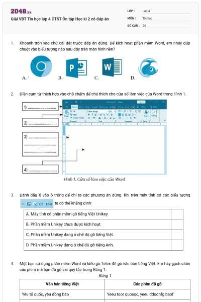 Giải VBT Tin học lớp 4 CTST Ôn tập Học kì 2 có đáp án