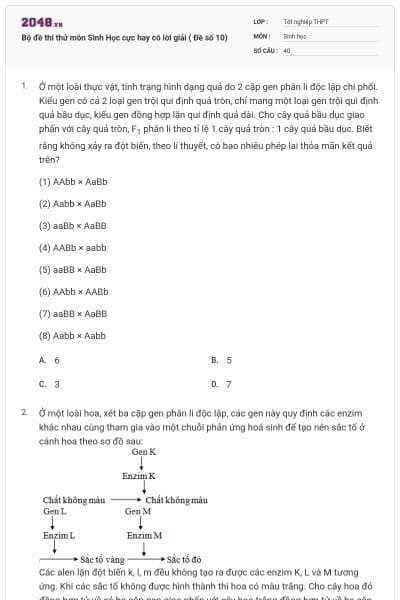 Bộ đề thi thử môn Sinh Học cực hay có lời giải ( Đề số 10)