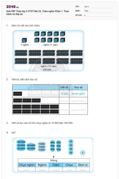 Giải VBT Toán lớp 3 CTST Bài 23. Trăm nghìn Phần 1. Thực hành có đáp án