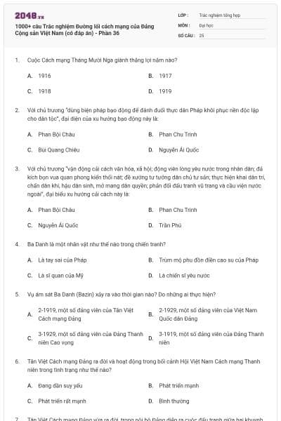 1000+ câu Trắc nghiệm Đường lối cách mạng của Đảng Cộng sản Việt Nam (có đáp án) - Phần 36
