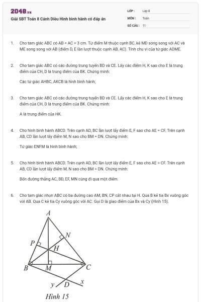 Giải SBT Toán 8 Cánh Diều Hình bình hành có đáp án