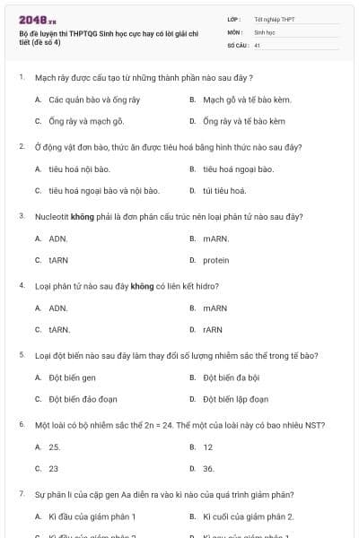 Bộ đề luyện thi THPTQG Sinh học cực hay có lời giải chi tiết (đề số 4)