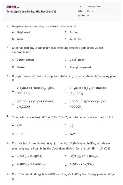 Tuyển tập đề thi minh họa Hóa Học (Đề số 8)