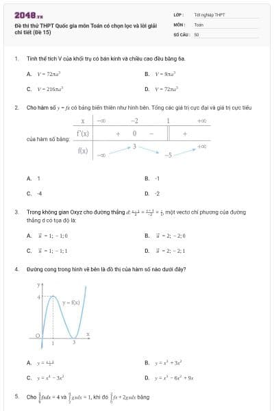 Đề thi thử THPT Quốc gia môn Toán có chọn lọc và lời giải chi tiết (Đề 15)