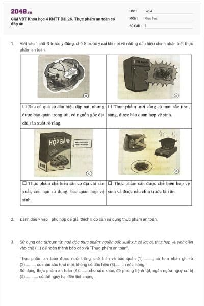Giải VBT Khoa học 4 KNTT Bài 26. Thực phẩm an toàn có đáp án