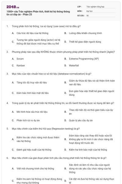 1000+ câu Trắc nghiệm Phân tích, thiết kế hệ thống thông tin có đáp án - Phần 25