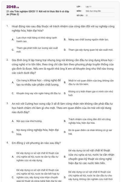 21 câu Trắc nghiệm GDCD 11 Kết nối tri thức Bài 6 có đáp án (Phần 3)