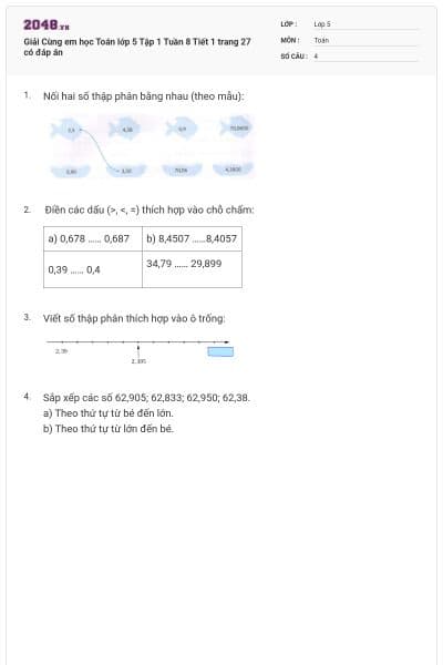 Giải Cùng em học Toán lớp 5 Tập 1 Tuần 8 Tiết 1 trang 27 có đáp án