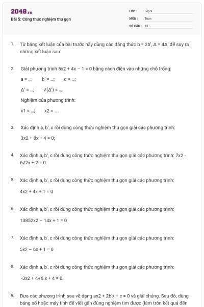 Bài 5: Công thức nghiệm thu gọn