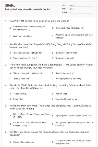 Khởi nghĩa vũ trang giành chính quyền (Có đáp án)