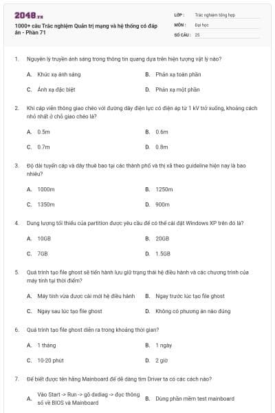1000+ câu Trắc nghiệm Quản trị mạng và hệ thống có đáp án - Phần 71