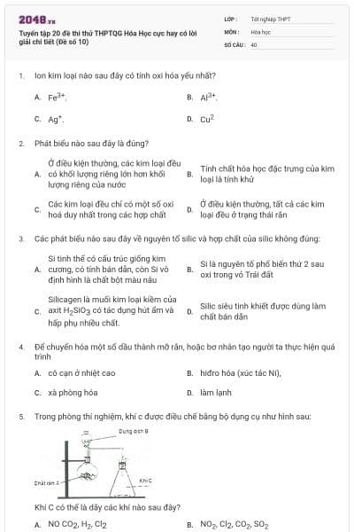 Tuyển tập 20 đề thi thử THPTQG Hóa Học cực hay có lời giải chi tiết (Đề số 10)