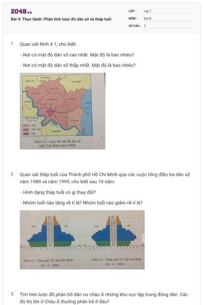 Bài 4: Thực hành: Phân tích lược đồ dân số và tháp tuổi