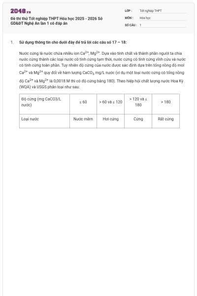Đề thi thử Tốt nghiệp THPT Hóa học 2025 - 2026 Sở GD&ĐT Nghệ An lần 1 có đáp án
