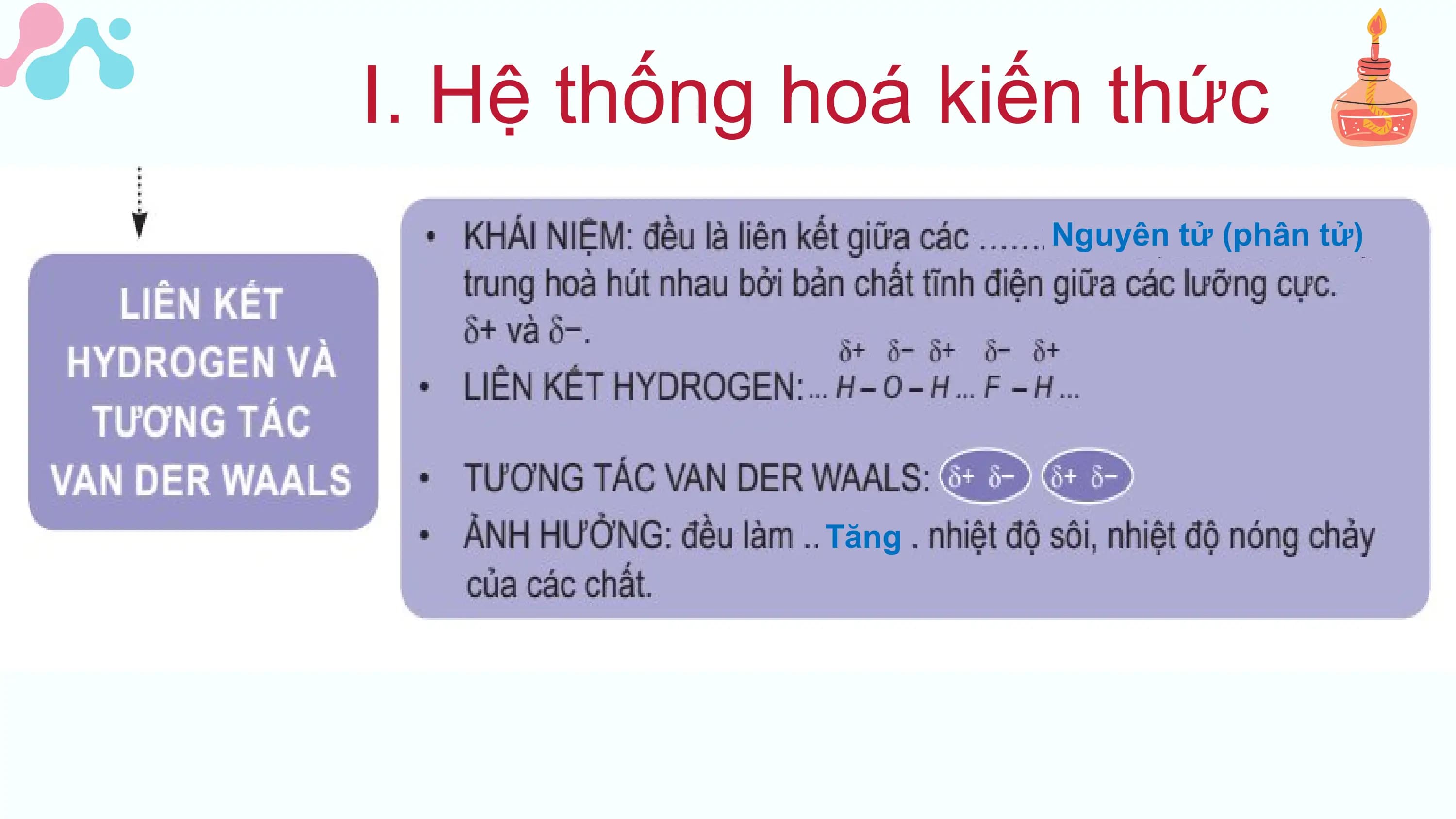 I. Hệ thống hoá kiến thức
 Nguyên tử (phân tử)

 Tăng