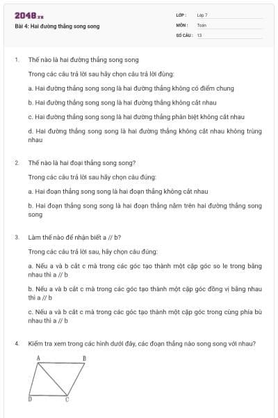 Bài 4: Hai đường thẳng song song