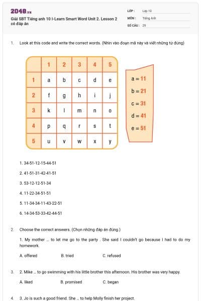 Giải SBT Tiếng anh 10 I-Learn Smart Word Unit 2. Lesson 2 có đáp án