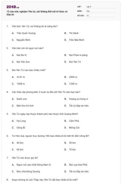 15 câu trắc nghiệm Yên tử, núi thiêng Kết nối tri thức có đáp án