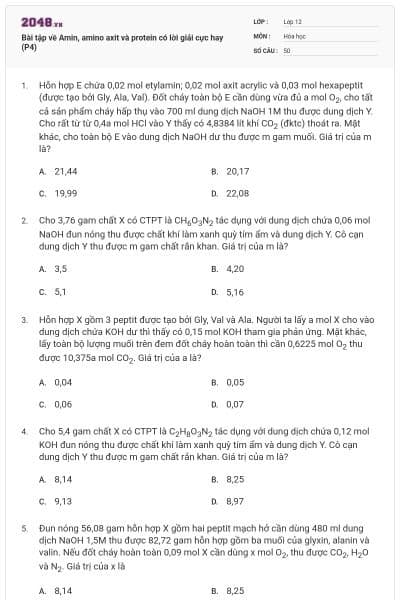 Bài tập về Amin, amino axit và protein có lời giải cực hay (P4)