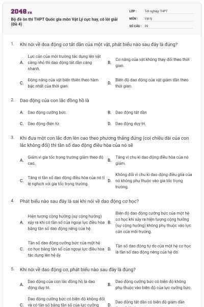 Bộ đề ôn thi THPT Quốc gia môn Vật Lý cực hay, có lời giải (Đề 4)
