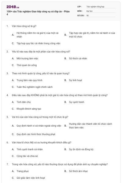 100+ câu Trắc nghiệm Giao tiếp công vụ có đáp án - Phần 4