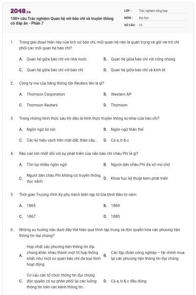 100+ câu Trắc nghiệm Quan hệ với báo chí và truyền thông có đáp án - Phần 7