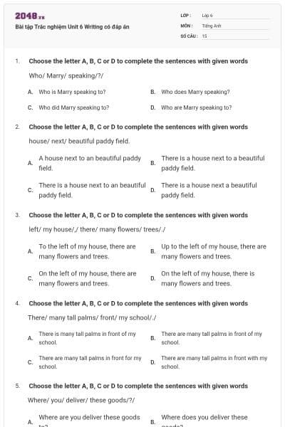Bài tập Trắc nghiệm Unit 6 Writing có đáp án
