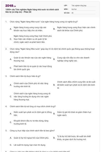 1000+ câu Trắc nghiệm Ngân hàng nhà nước và chính sách tiền tệ (có đáp án) - Phần 68