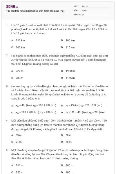 100 câu trắc nghiệm Động học chất điểm nâng cao (P2)