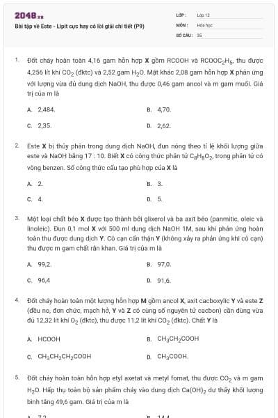 Bài tập về Este - Lipit cực hay có lời giải chi tiết (P9)