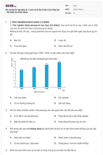 Đề cương ôn tập giữa kì 1 Lịch sử & Địa lí lớp 4 (có đáp án) - Đề kiểm tra tham khảo
