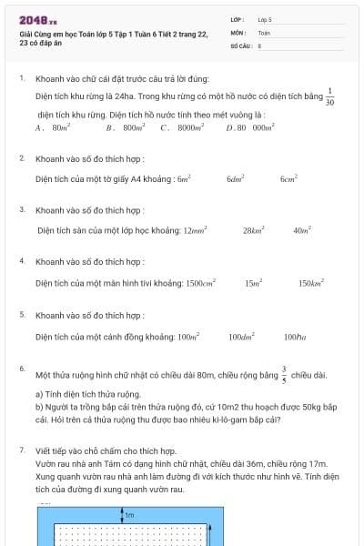 Giải Cùng em học Toán lớp 5 Tập 1 Tuần 6 Tiết 2 trang 22, 23 có đáp án