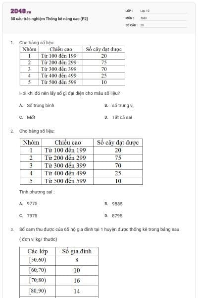 50 câu trắc nghiệm Thống kê nâng cao (P2)