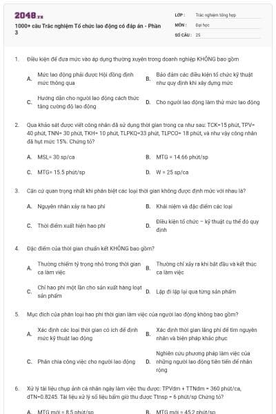 1000+ câu Trắc nghiệm Tổ chức lao động có đáp án - Phần 3