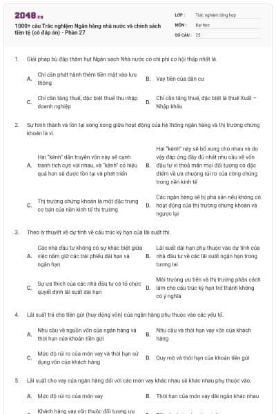 1000+ câu Trắc nghiệm Ngân hàng nhà nước và chính sách tiền tệ (có đáp án) - Phần 27