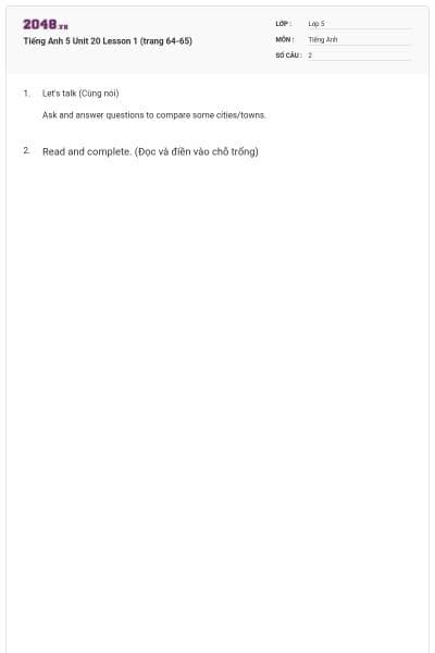 Tiếng Anh 5 Unit 20 Lesson 1 (trang 64-65)
