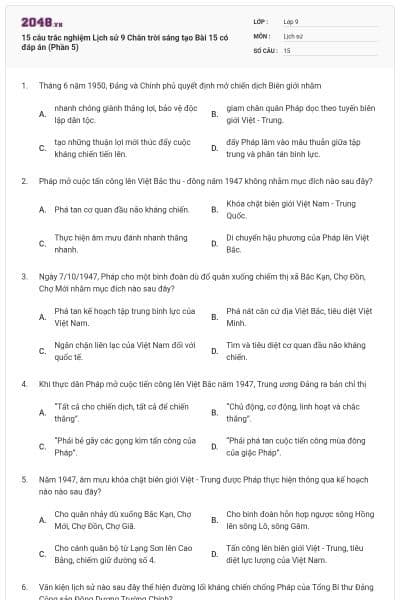 15 câu trắc nghiệm Lịch sử 9 Chân trời sáng tạo Bài 15 có đáp án (Phần 5)
