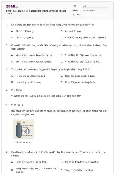 Đề thi cuối kì 2 KHTN 8 song song (2023-2024) có đáp án - Đề 8