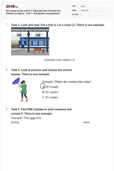 Đề cương ôn tập cuối kì 2 Tiếng Anh lớp 4 Family and Friends có đáp án - Part 1: Vocabulary and grammar