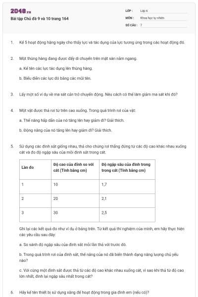 Bài tập Chủ đề 9 và 10 trang 164