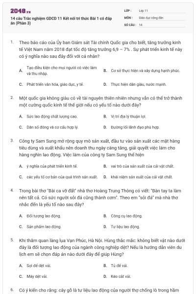 14 câu Trắc nghiệm GDCD 11 Kết nối tri thức Bài 1 có đáp án (Phần 3)