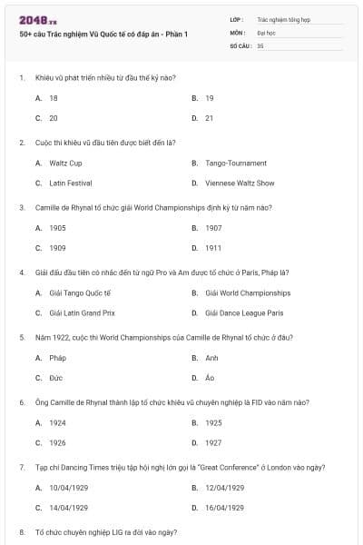 50+ câu Trắc nghiệm Vũ Quốc tế có đáp án - Phần 1