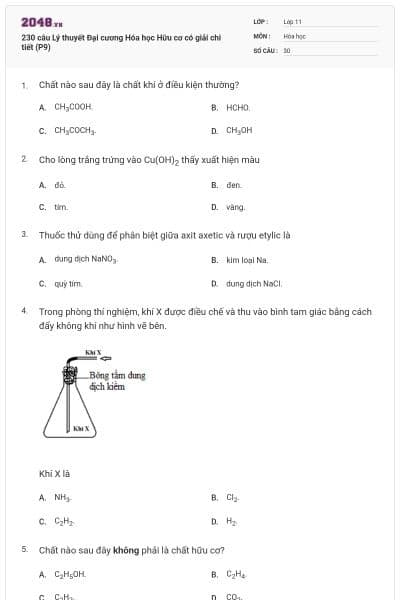 230 câu Lý thuyết Đại cương Hóa học Hữu cơ có giải chi tiết (P9)