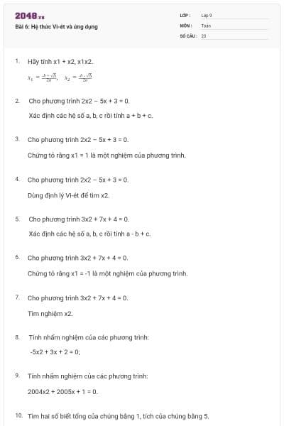 Bài 6: Hệ thức Vi-ét và ứng dụng