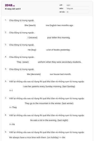 Kĩ năng viết-unit 8