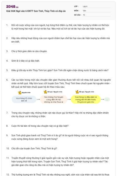 Giải SGK Ngữ văn 6 KNTT Sơn Tinh, Thủy Tinh có đáp án