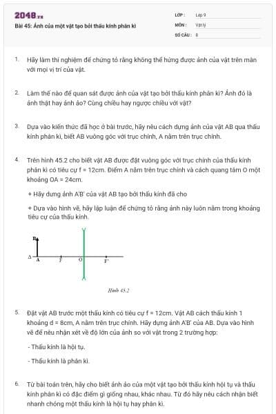 Bài 45: Ảnh của một vật tạo bởi thấu kính phân kì