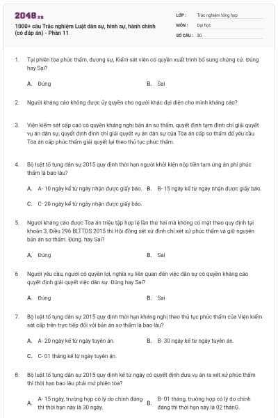 1000+ câu Trắc nghiệm Luật dân sự, hình sự, hành chính (có đáp án) - Phần 11