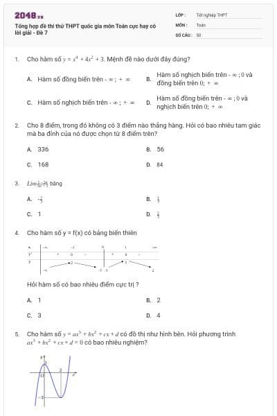 Tổng hợp đề thi thử THPT quốc gia môn Toán cực hay có lời giải - Đề 7