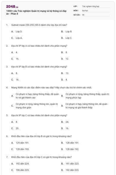 1000+ câu Trắc nghiệm Quản trị mạng và hệ thống có đáp án - Phần 8